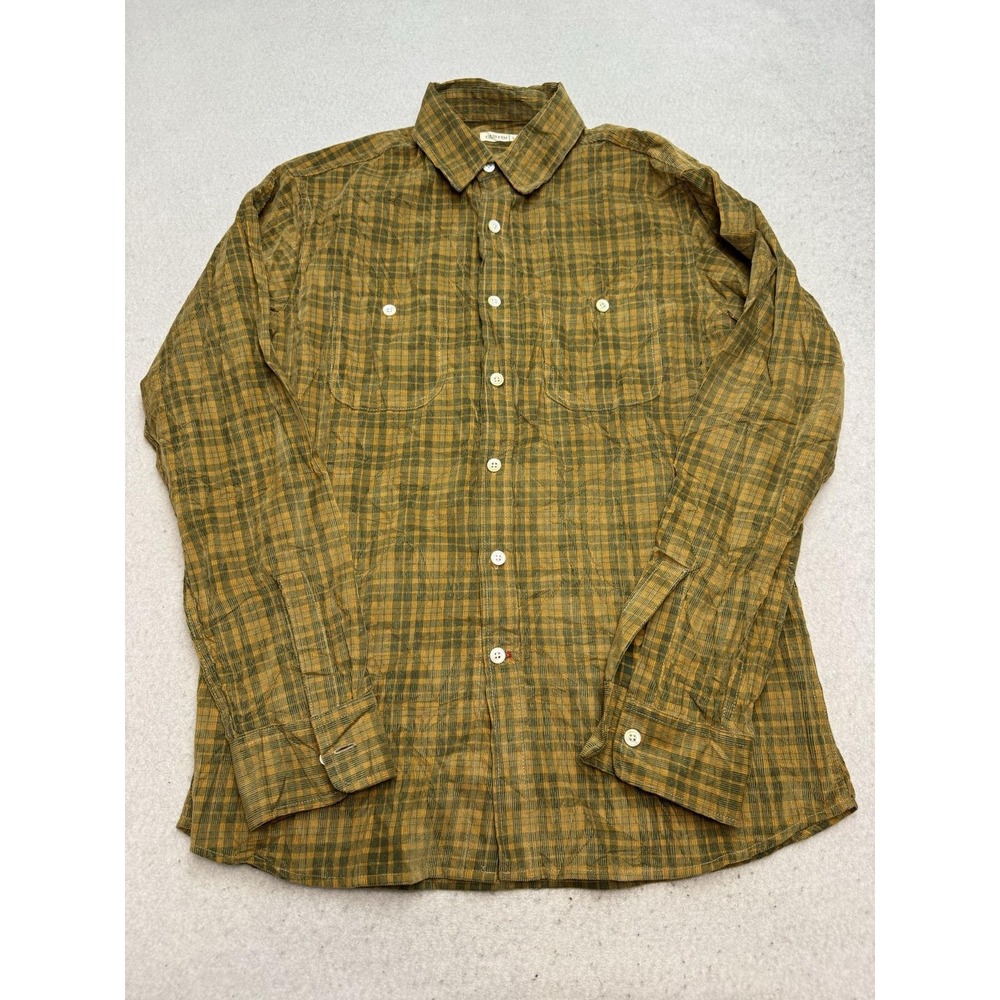 Gustin Shirt Mens Large Green Plaid Long Sleeve Button Up Made USA Casual